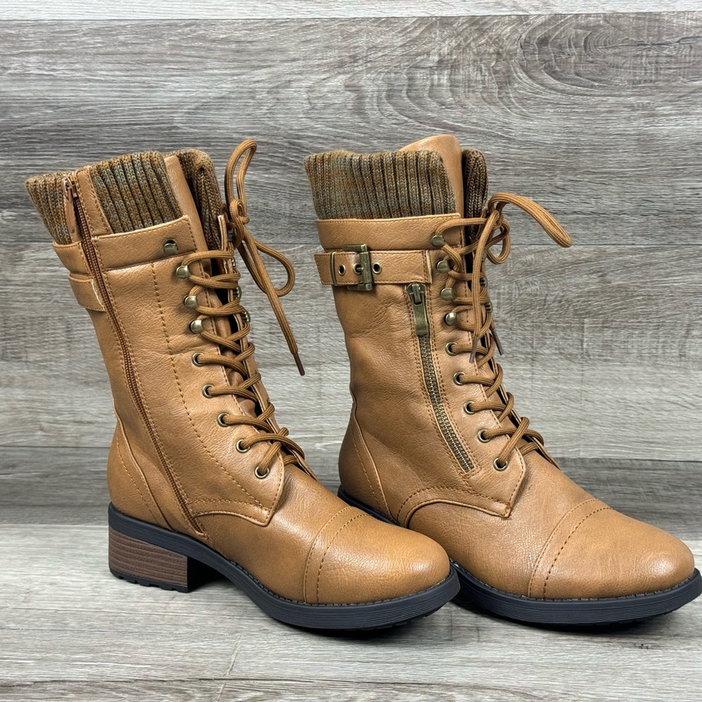 DREAM PAIRS Women's Winter Lace up Mid Calf Combat Riding Military Boots
